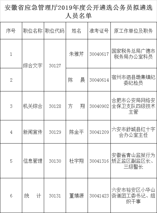 安徽省应急管理厅2019年度公开遴选公务员拟遴选人员名单.png