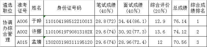 北京市市政市容委2016年遴选人员综合成绩表.png