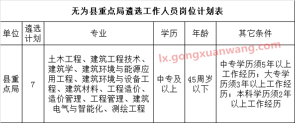 无为县重点局遴选工作人员岗位计划表.png