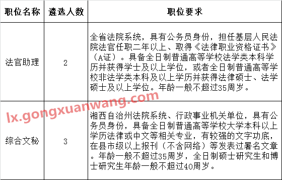 湘西自治州中级人民法院2016年公开遴选岗位要求.png