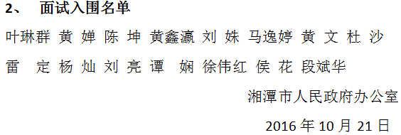 湘潭市人民政府办公室公开选调工作人员面试入围名单.gif