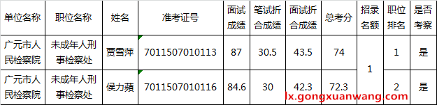 广元市人民检察院关于2016年公开遴选工作人员面试成绩、总考分排名.png