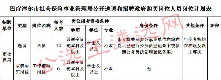 巴彦淖尔市社会保险事业管理局公开选调和招聘政府购买岗位人员岗位计划表.jpg