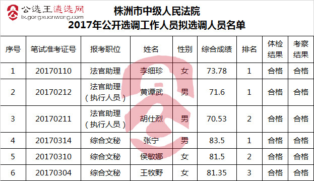 株洲市中级人民法院2017年公开选调工作人员拟选调人员名单.jpg