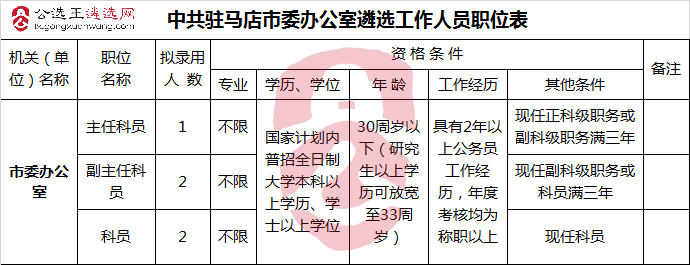 中共驻马店市委办公室遴选工作人员职位表.jpg