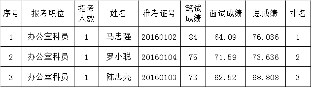 阳江市社会保险基金管理局高新分局2016年公开选调公务员总成绩.png